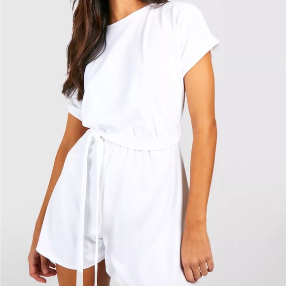 BOOHOO TALL FLIPPY SHORTS SLASH NECK PLAYSUIT ROMPER - Picture 1 of 5